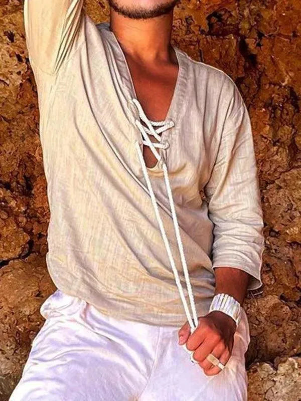 Men's V-Neck Three Quarter Shirt-Men Shirts-LeStyleParfait