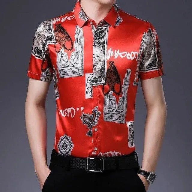 Men's Vintage Silk Shirt-Men Shirts-LeStyleParfait