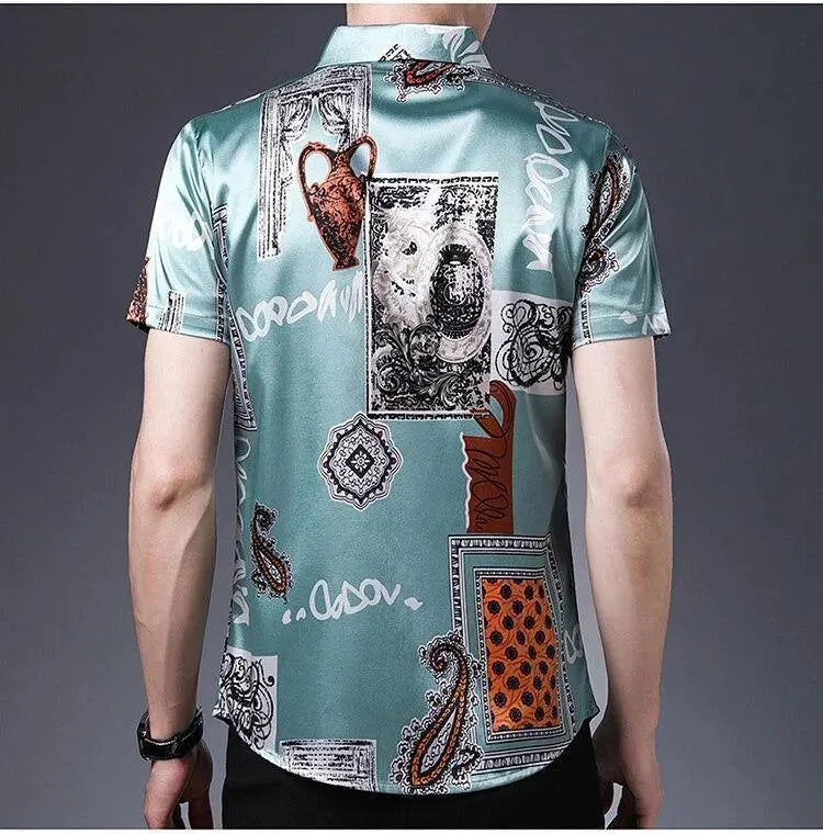 Men's Vintage Silk Shirt-Men Shirts-LeStyleParfait