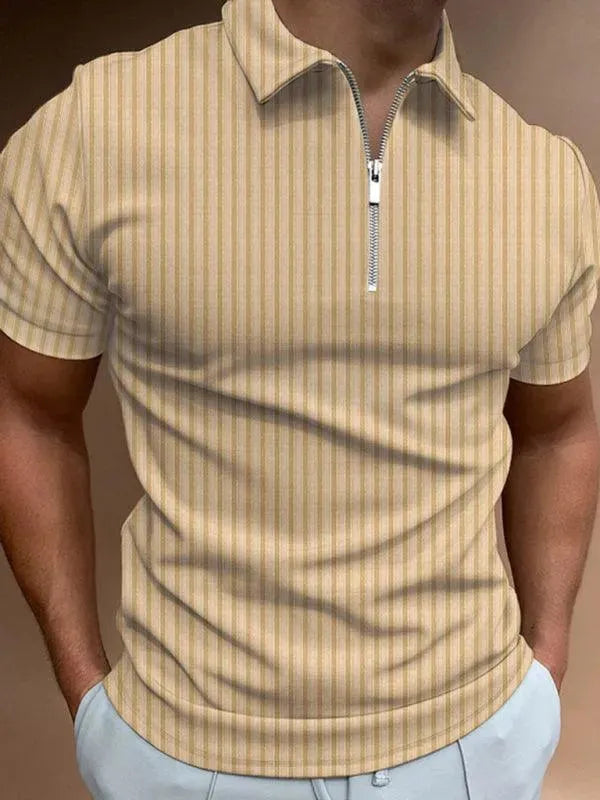 Men's Zipper Striped Short-Sleeved Polo Shirt-Polo Shirt-LeStyleParfait