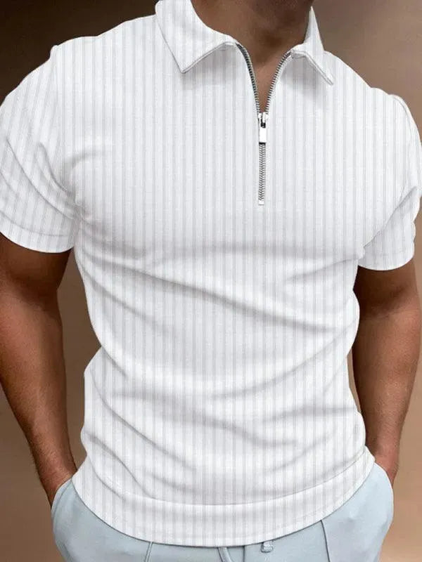 Men's Zipper Striped Short-Sleeved Polo Shirt-Polo Shirt-LeStyleParfait