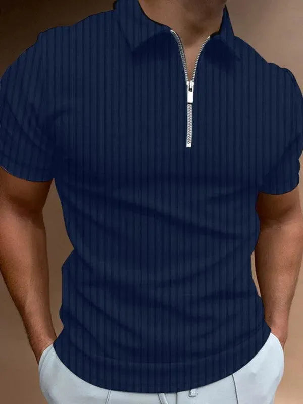 Men's Zipper Striped Short-Sleeved Polo Shirt-Polo Shirt-LeStyleParfait