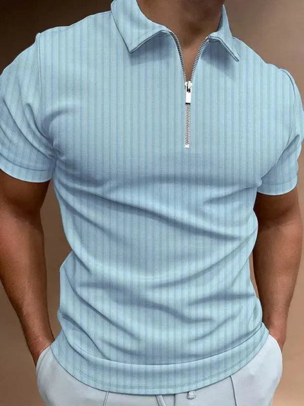 Men's Zipper Striped Short-Sleeved Polo Shirt-Polo Shirt-LeStyleParfait