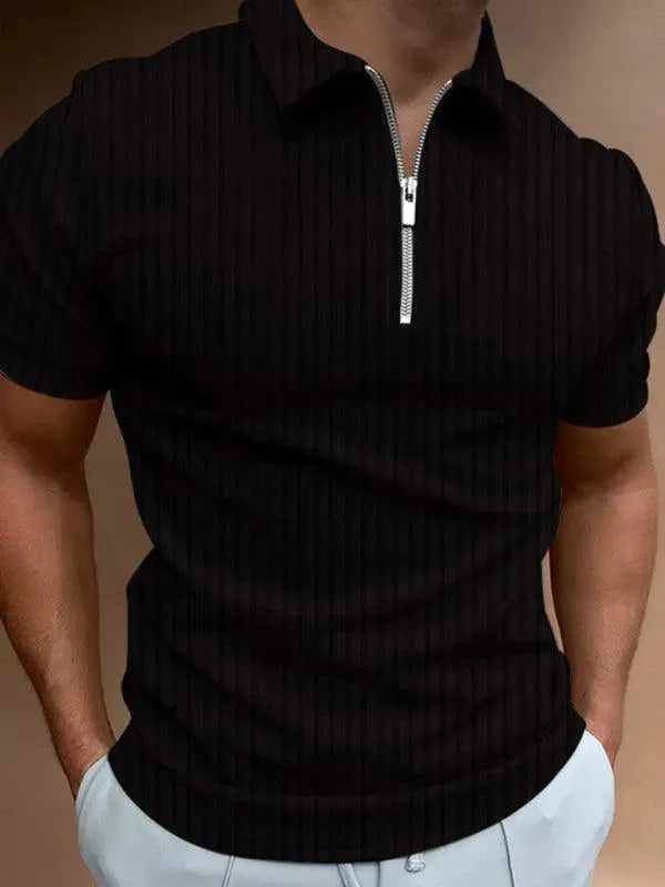 Men's Zipper Striped Short-Sleeved Polo Shirt-Polo Shirt-LeStyleParfait