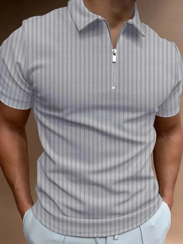 Men's Zipper Striped Short-Sleeved Polo Shirt-Polo Shirt-LeStyleParfait