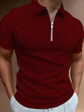Men's Zipper Striped Short-Sleeved Polo Shirt-Polo Shirt-LeStyleParfait