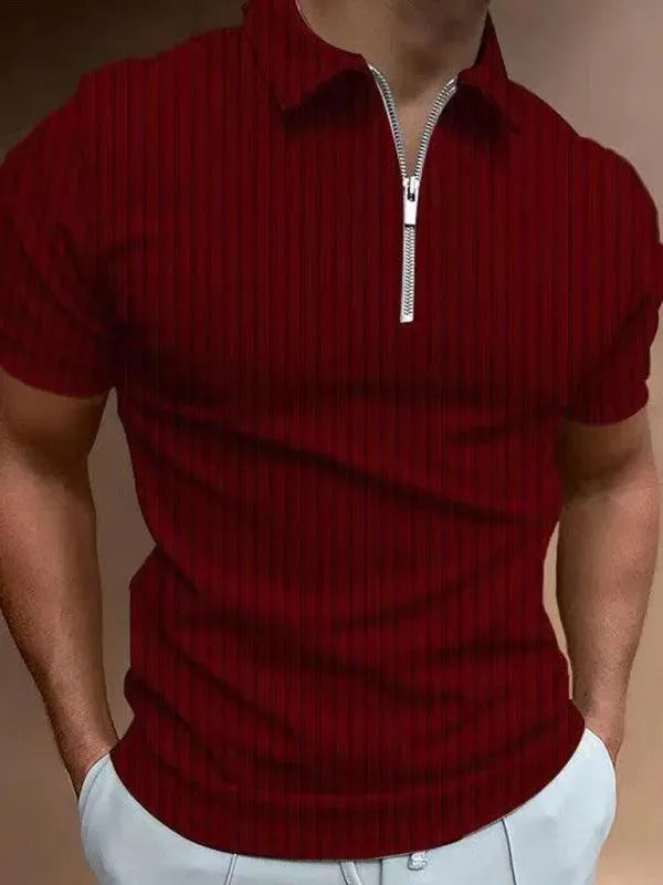 Men's Zipper Striped Short-Sleeved Polo Shirt-Polo Shirt-LeStyleParfait