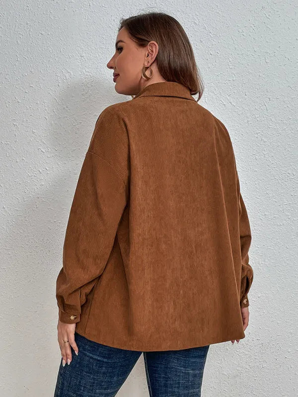 Oversized Dark Brown Corduroy Shirt-Women's Shirts-LeStyleParfait