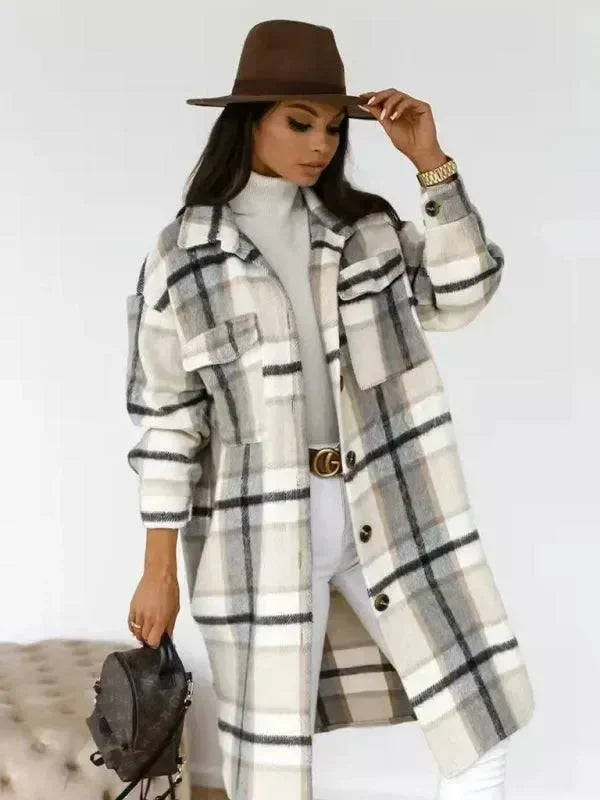 Oversized Shacket Plaid Women Shirt Jacket-Jacket-LeStyleParfait