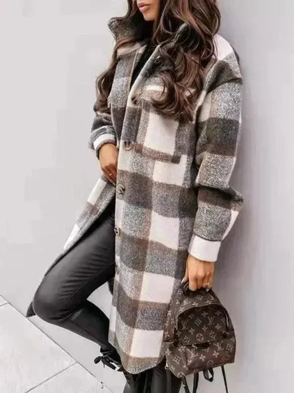 Oversized Shacket Plaid Women Shirt Jacket-Jacket-LeStyleParfait