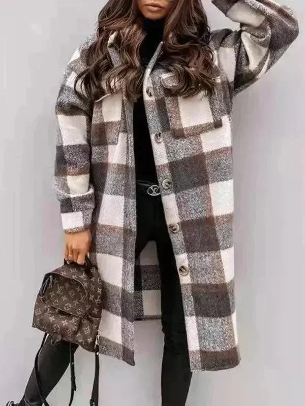 Oversized Shacket Plaid Women Shirt Jacket-Jacket-LeStyleParfait