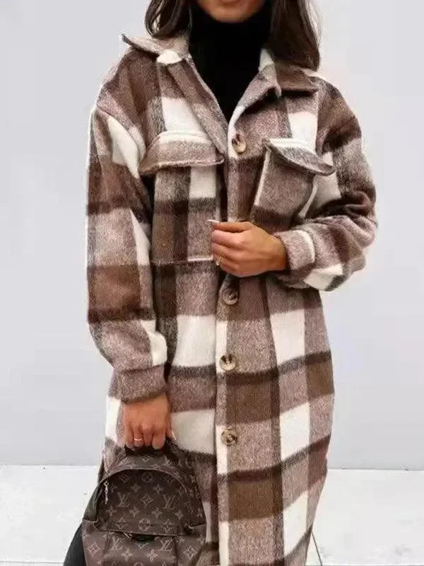 Oversized Shacket Plaid Women Shirt Jacket-Jacket-LeStyleParfait