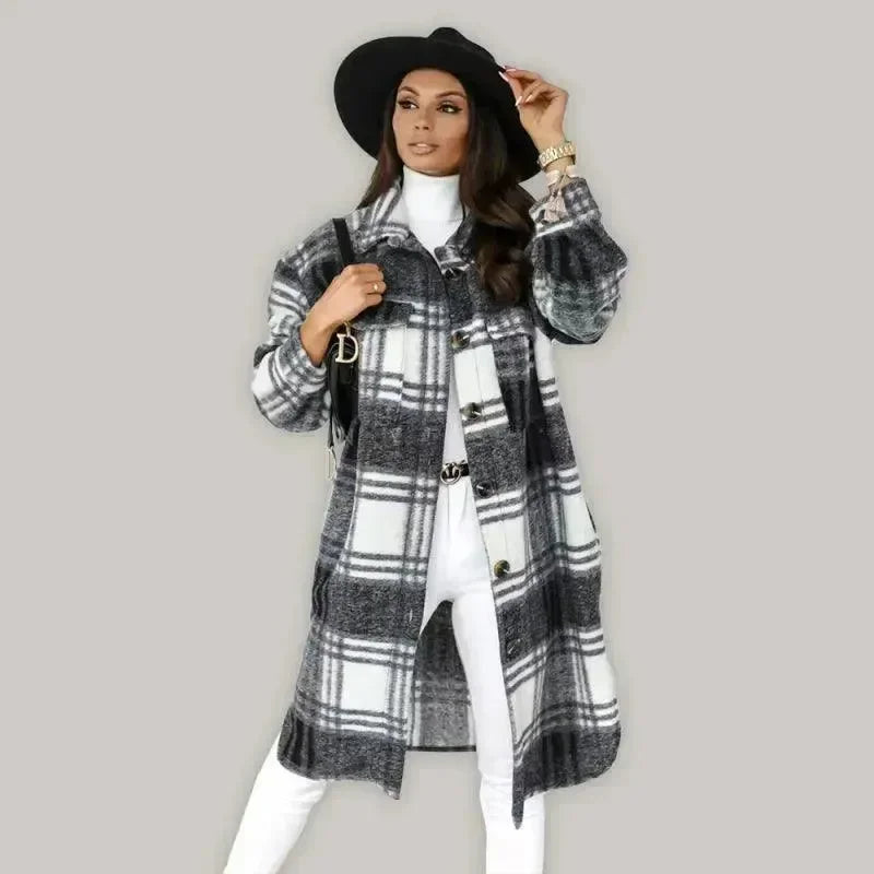 Oversized Shacket Plaid Women Shirt Jacket-Jacket-LeStyleParfait
