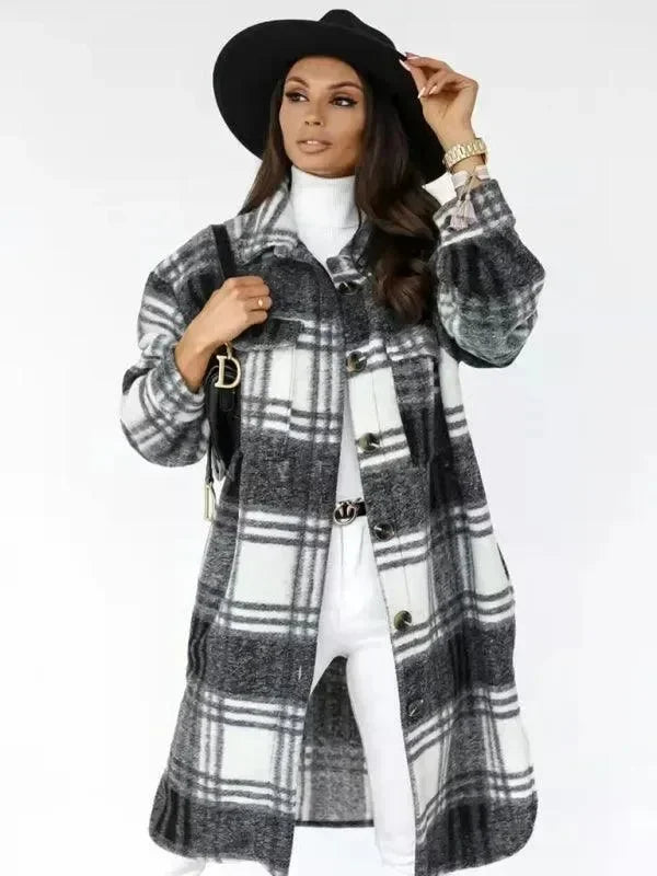 Oversized Shacket Plaid Women Shirt Jacket-Jacket-LeStyleParfait