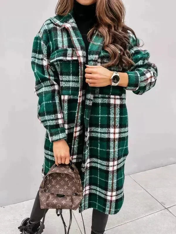 Oversized Shacket Plaid Women Shirt Jacket-Jacket-LeStyleParfait