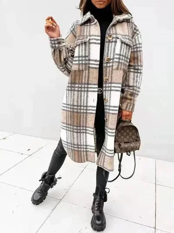 Oversized Shacket Plaid Women Shirt Jacket-Jacket-LeStyleParfait