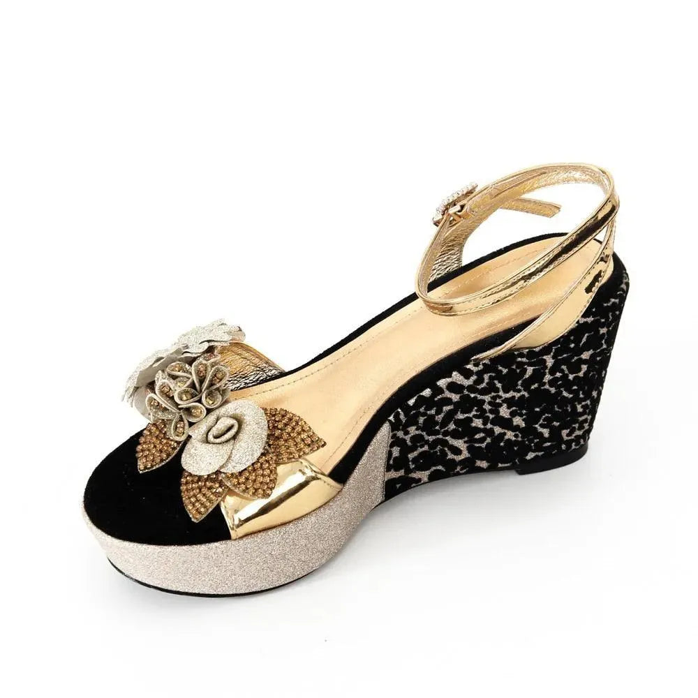 Patchwork Floral Wedge Sandals - Wedge Shoes - LeStyleParfait