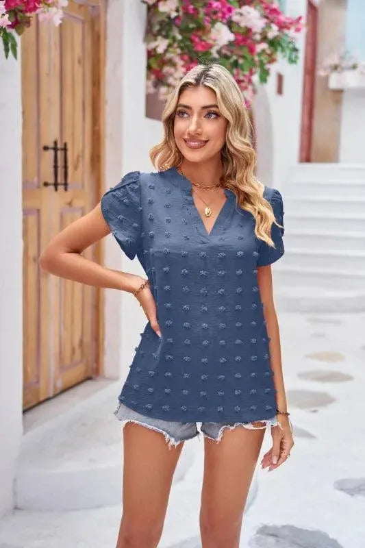 Petal Sleeve Chiffon V-Neck Women Top - Women Tops & Blouses |-Women Tops