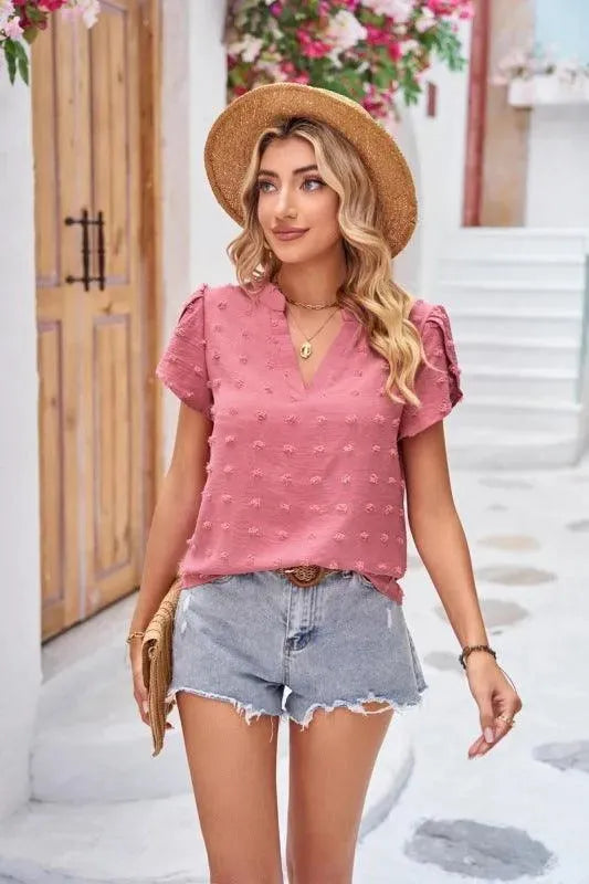 Petal Sleeve Chiffon V-Neck Women Top - Women Tops & Blouses |-Women Tops