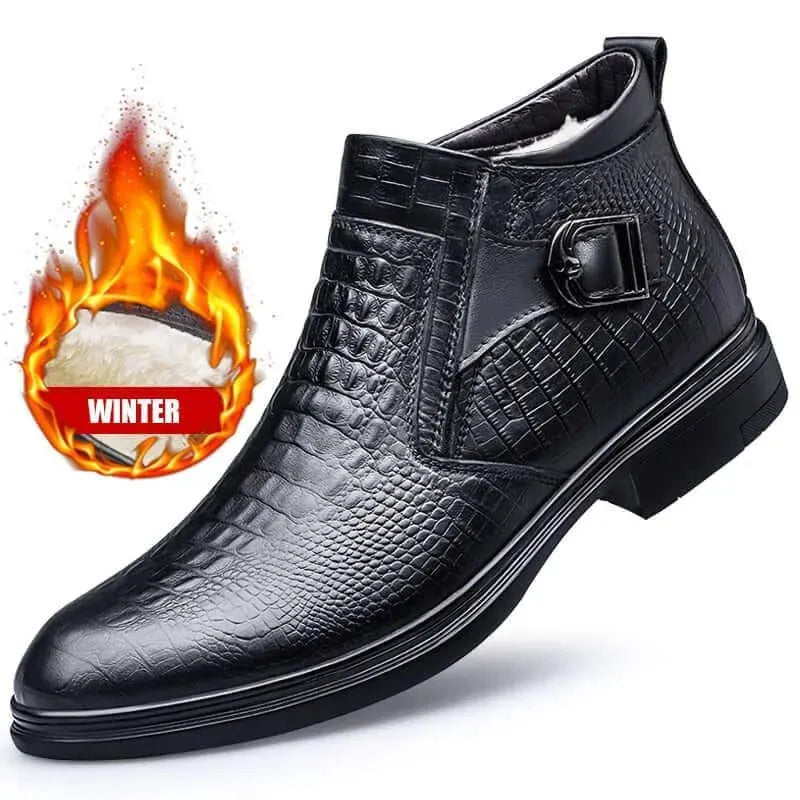 Philippe - Alligator Pattern Leather Ankle Boots - Boots - LeStyleParfait