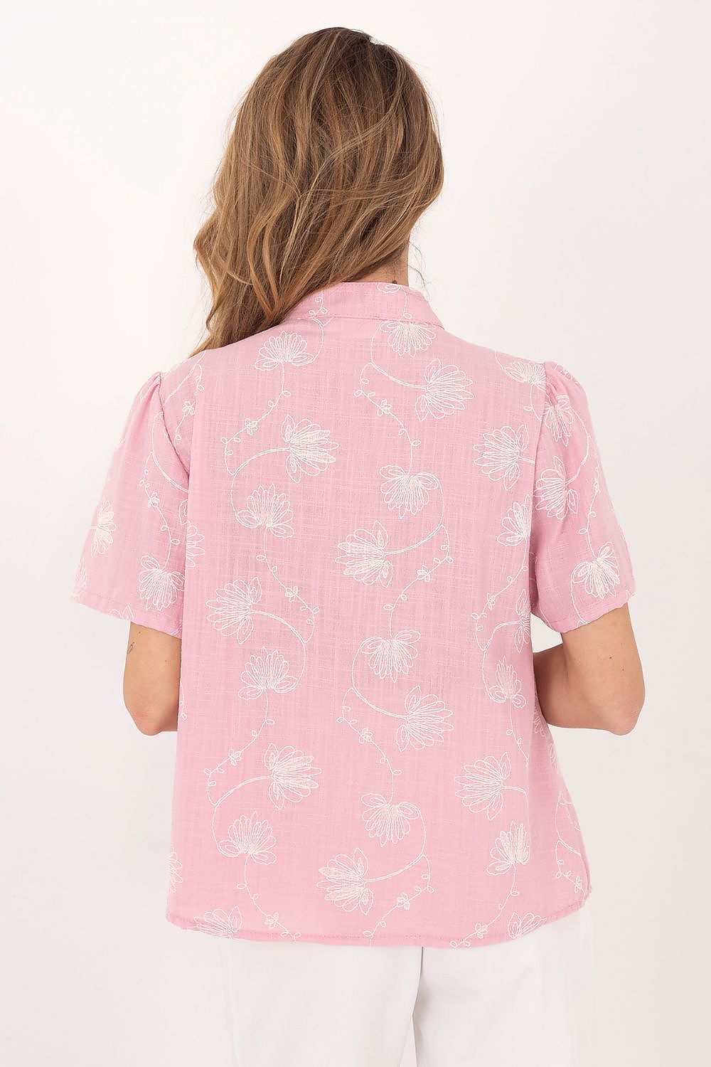 Pink Printed Puff Sleeve Shirt-Women's Shirts-LeStyleParfait