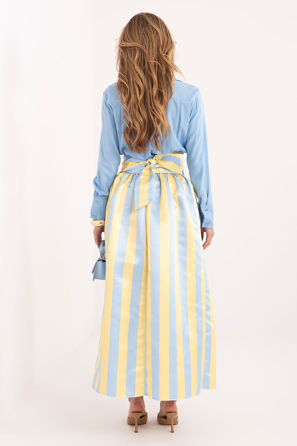 Pinstripe Belted Midi Skirt-Women's Skirt-LeStyleParfait