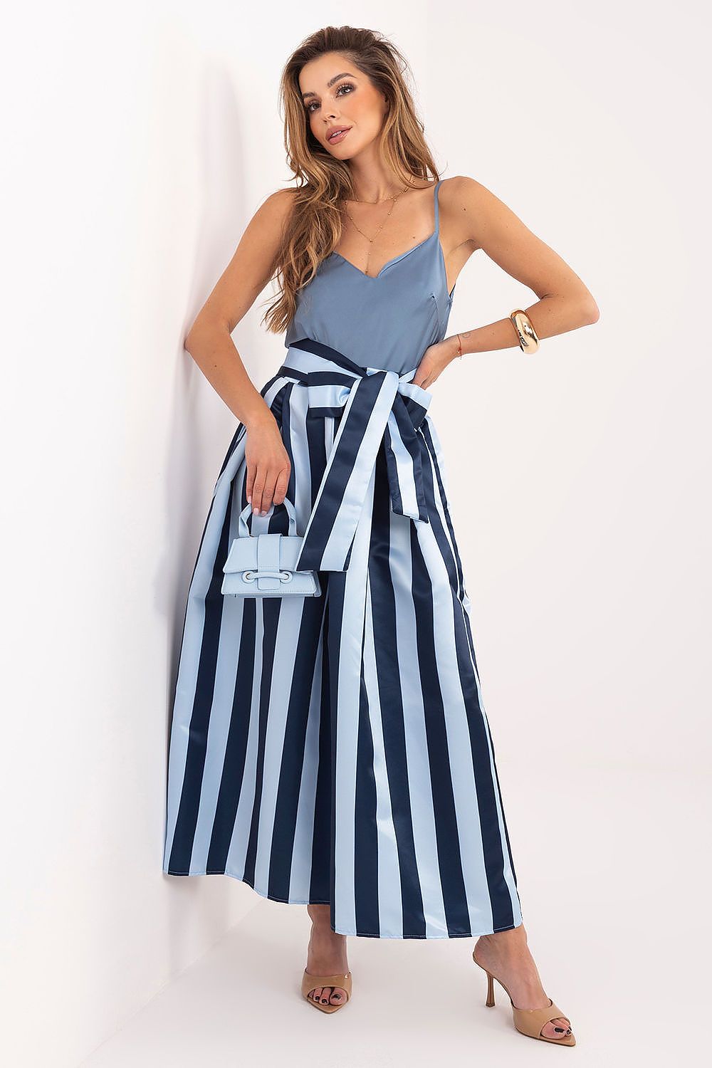 Pinstripe Belted Midi Skirt-Women's Skirt-LeStyleParfait