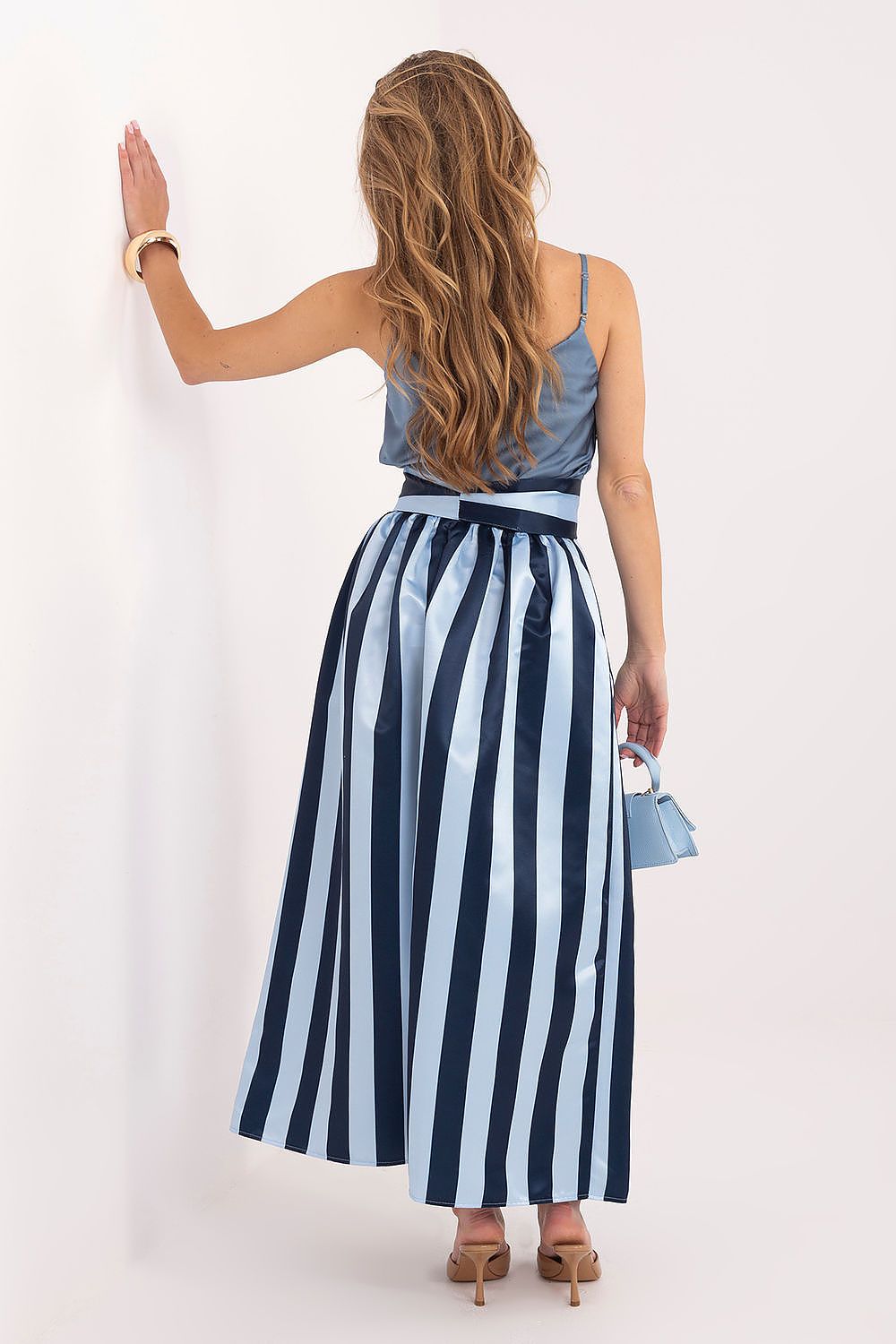 Pinstripe Belted Midi Skirt-Women's Skirt-LeStyleParfait