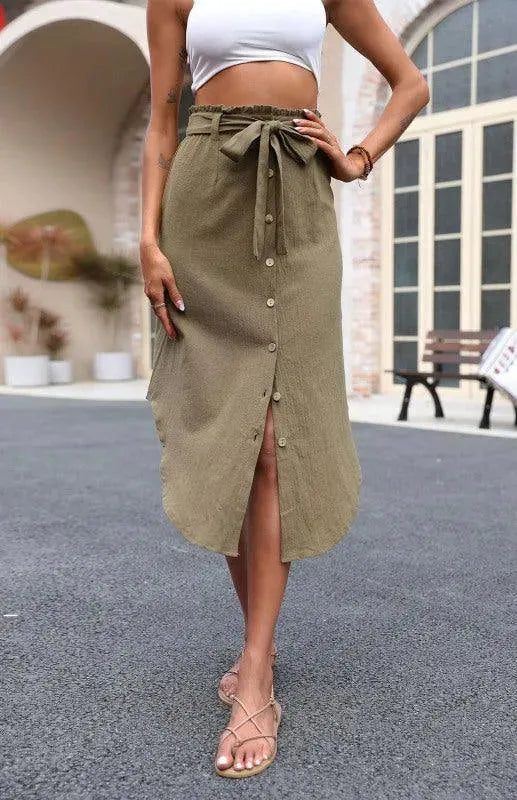 Pinstripe Belted Midi Skirt-Women's Skirt-LeStyleParfait