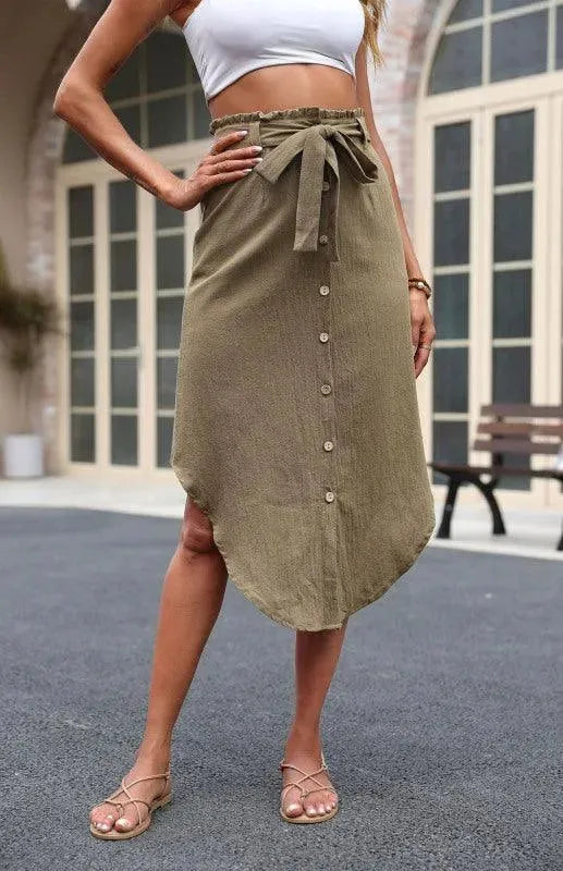 Pinstripe Belted Midi Skirt-Women's Skirt-LeStyleParfait