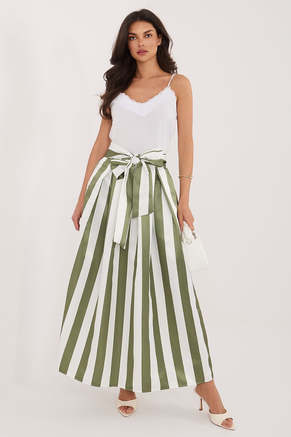 Pinstripe Belted Midi Skirt-Women's Skirt-LeStyleParfait