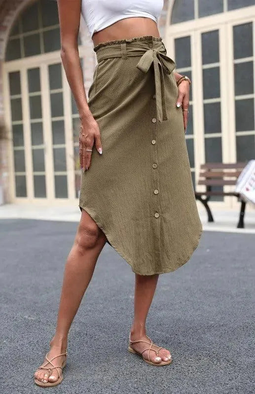 Pinstripe Belted Midi Skirt-Women's Skirt-LeStyleParfait
