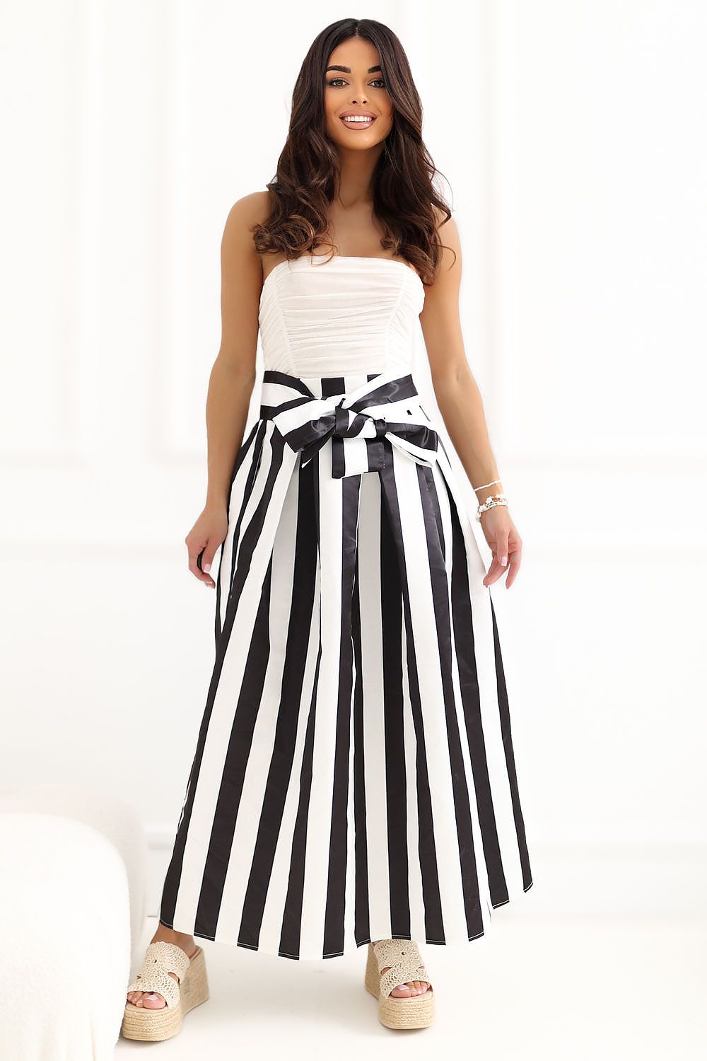 Pinstripe Belted Midi Skirt-Women's Skirt-LeStyleParfait