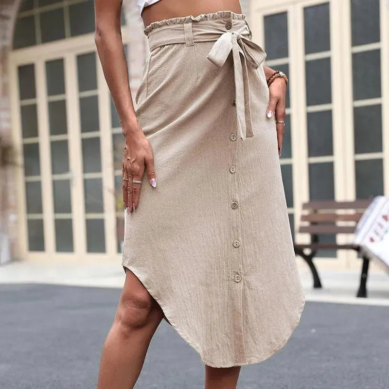Pinstripe Belted Midi Skirt-Women's Skirt-LeStyleParfait