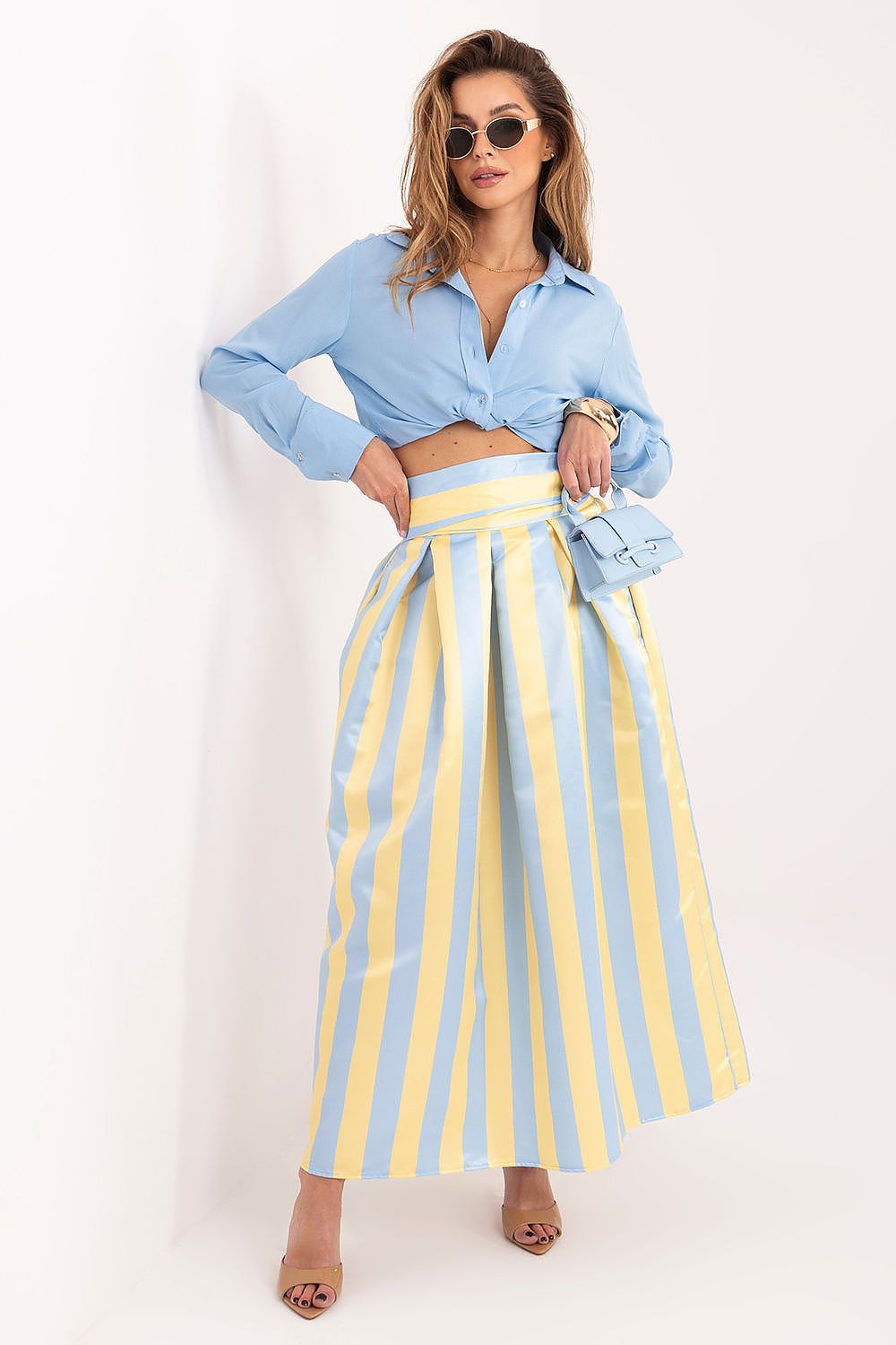 Pinstripe Belted Midi Skirt-Women's Skirt-LeStyleParfait