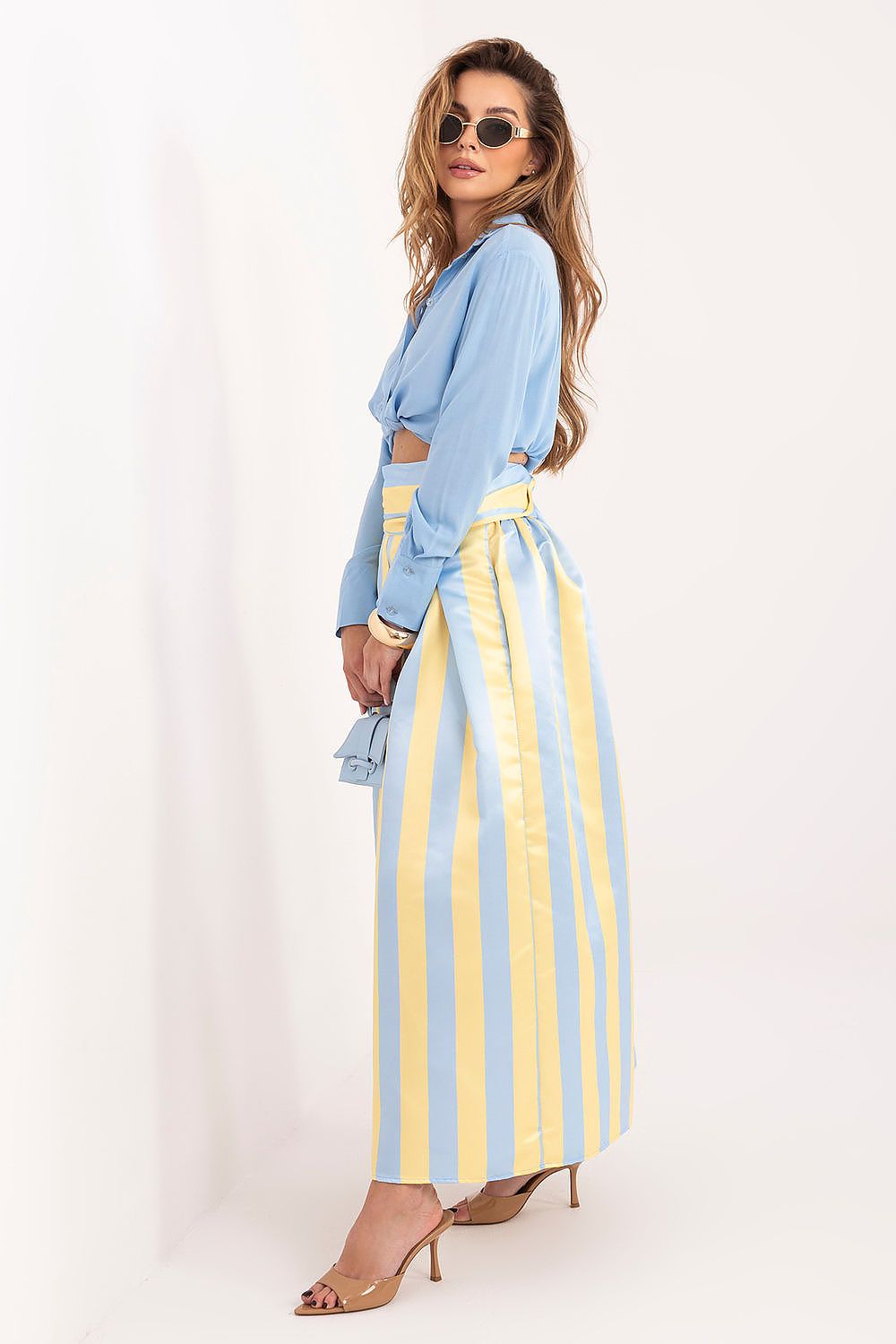 Pinstripe Belted Midi Skirt-Women's Skirt-LeStyleParfait