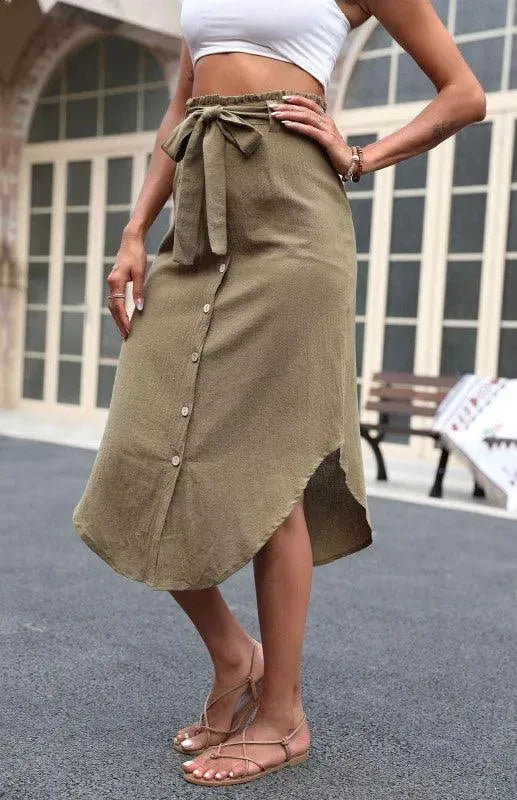 Pinstripe Belted Midi Skirt-Women's Skirt-LeStyleParfait