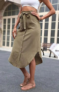 Pinstripe Belted Midi Skirt-Women's Skirt-LeStyleParfait