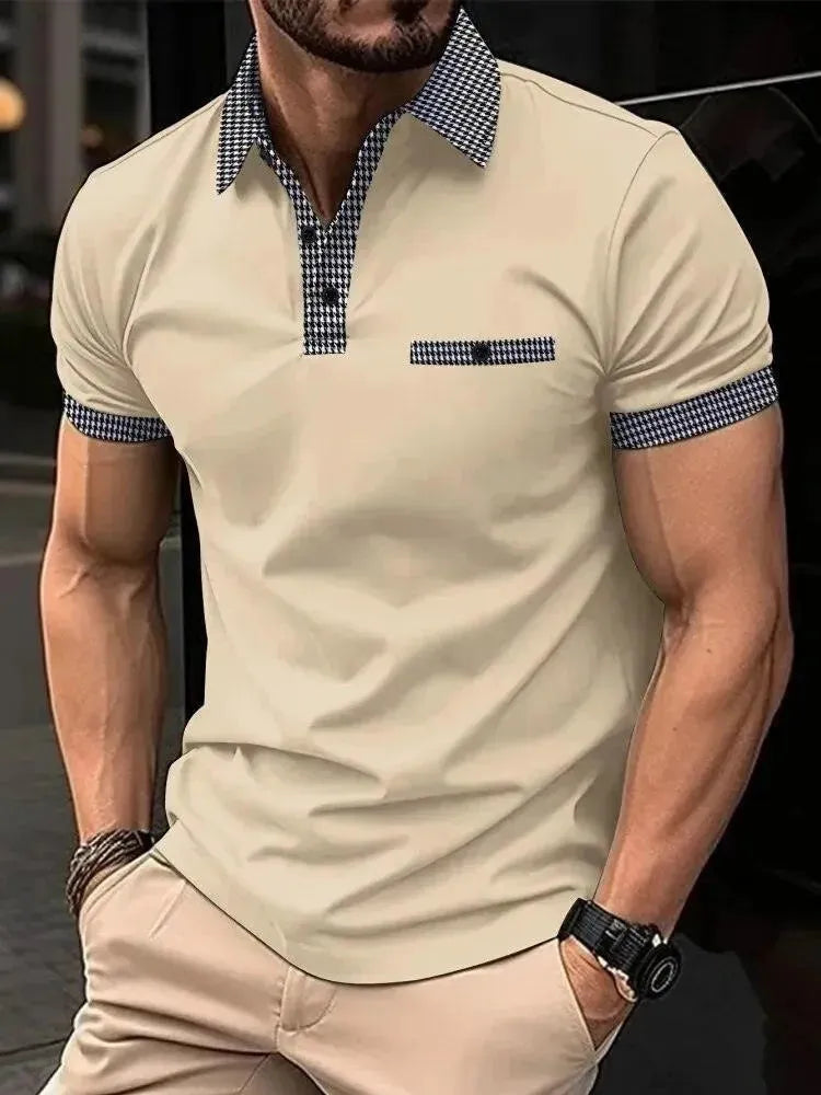 Plaid Collar Short-Sleeved Polo Shirt-Polo Shirt-LeStyleParfait