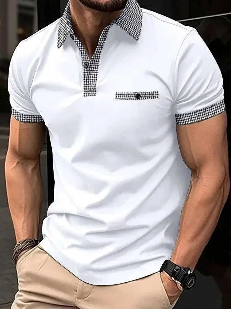 Plaid Collar Short-Sleeved Polo Shirt-Polo Shirt-LeStyleParfait