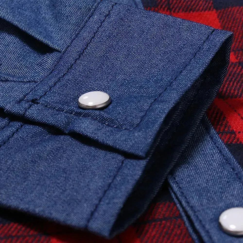 Plaid Denim Shirt For Men-Men Shirts-LeStyleParfait