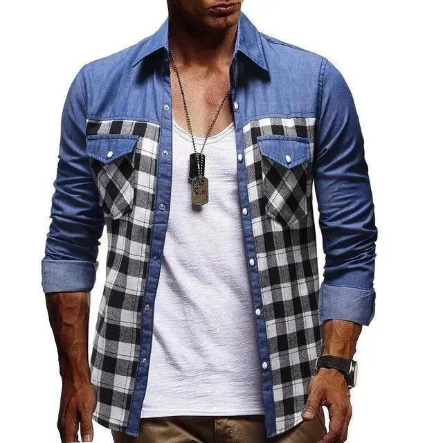 Plaid Denim Shirt For Men-Men Shirts-LeStyleParfait