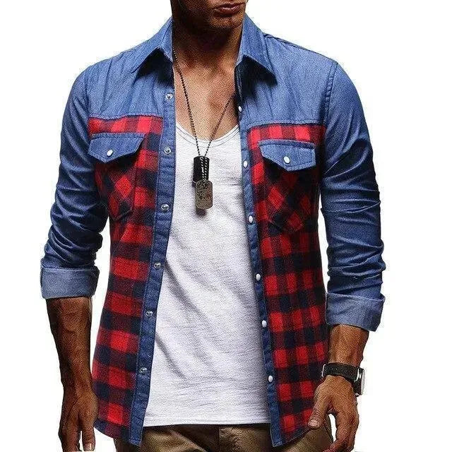 Plaid Denim Shirt For Men-Men Shirts-LeStyleParfait