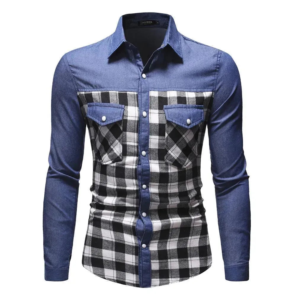 Plaid Denim Shirt For Men-Men Shirts-LeStyleParfait