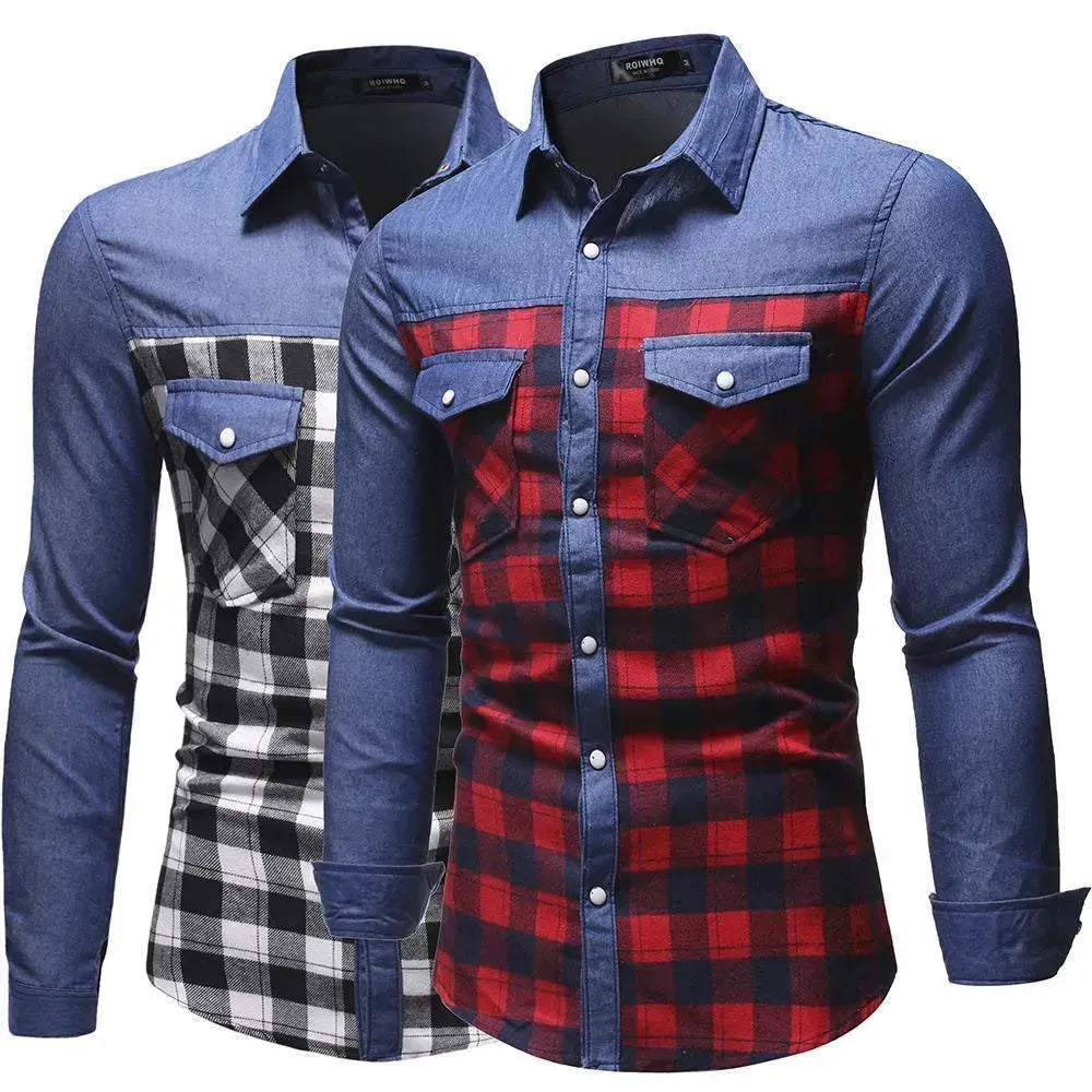 Plaid Denim Shirt For Men-Men Shirts-LeStyleParfait