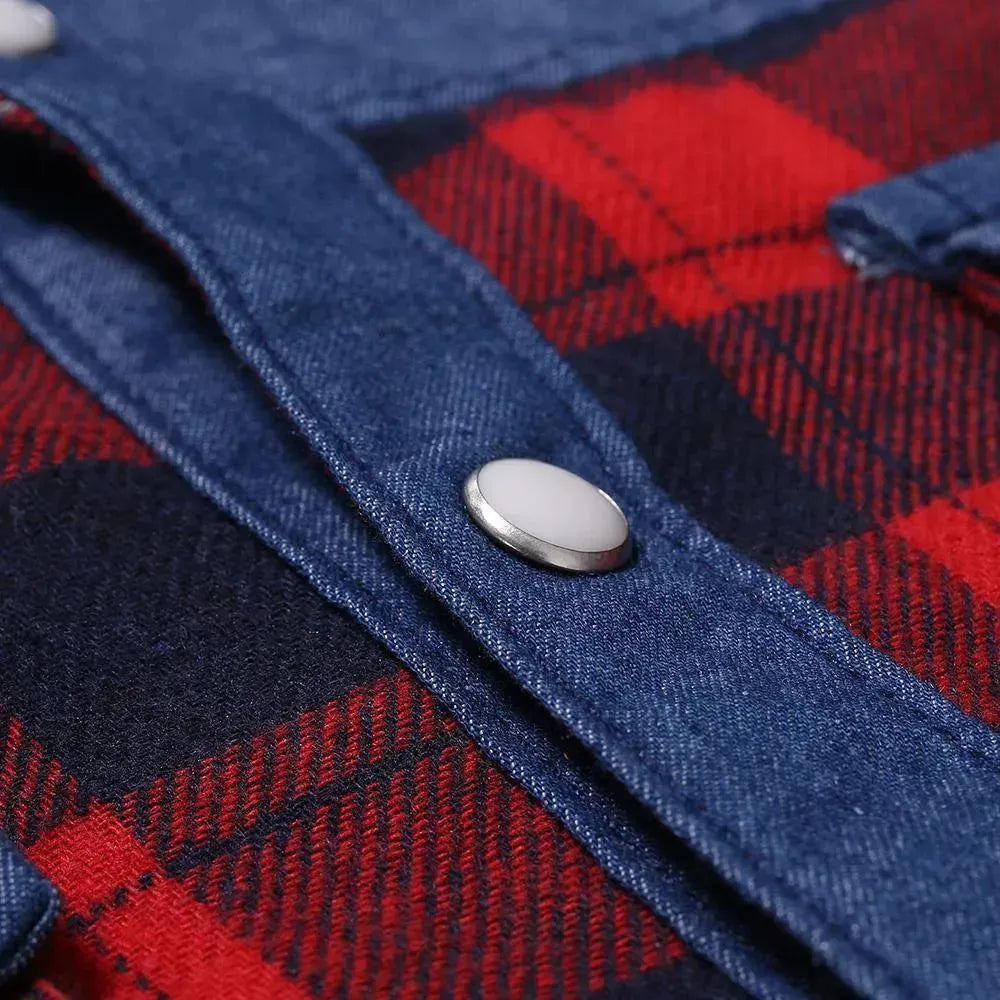 Plaid Denim Shirt For Men-Men Shirts-LeStyleParfait