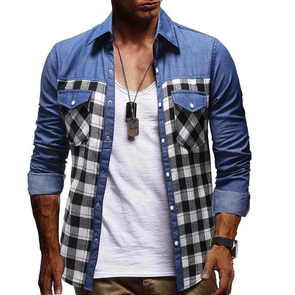 Plaid Denim Shirt For Men-Men Shirts-LeStyleParfait