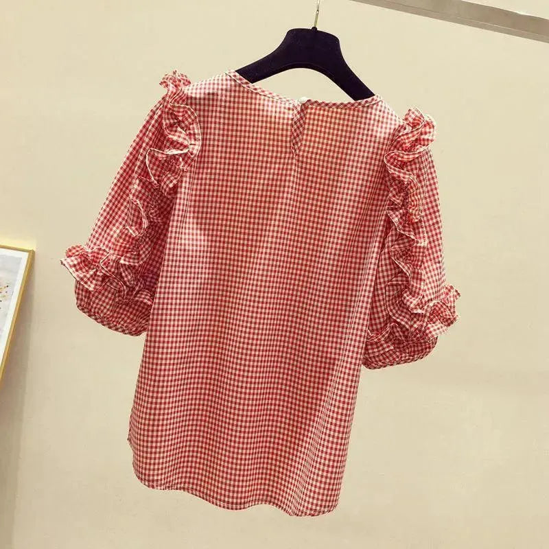 Plaid Ruffled Women Top - Blouse - LeStyleParfait
