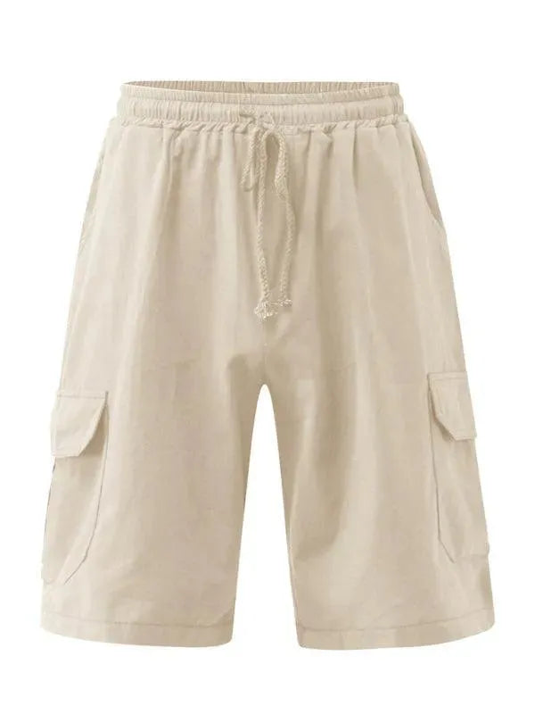 Men Linen Cargo Shorts Cat Print - Shorts - LeStyleParfait