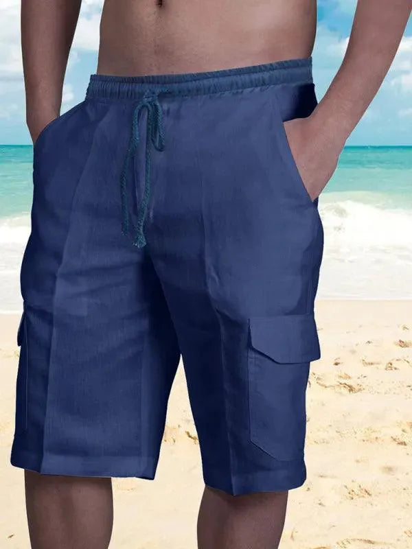 Men Linen Cargo Shorts Cat Print - Shorts - LeStyleParfait